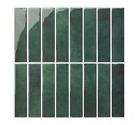 Commomy Forest Green Peel and Stick on Wall Tiles - 10 Pcs of 12'' x 12'' Vertical 3D Stick on Tiles for Kitchen and Bathroom Interior Self Adhesive Tile Stickers (Glossy Surface, Covers 10 sq.ft)