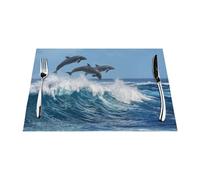 Common Bottlenose Dolphin, Set of 6 Washable PVC Table Mats Placemats For Dining Table Heat Resistant Tray Mats 30x45 cm