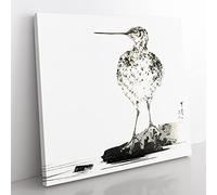 Common Snipe Bird by Watanabe Seitei Asian Japanese Canvas Wall Art Print Ready to Hang, Framed Picture for Living Room Bedroom Home Office Décor, 50x50 cm (20x20 Inch)