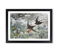 Common Swift Birds by Bruno Liljefors Framed Print | A2 Black Framed Wall Art | Ready to Hang | Modern Nature Picture | Living Room Bedroom Lounge Office