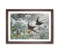 Common Swift Birds by Bruno Liljefors Framed Print | A2 Walnut Framed Wall Art | Ready to Hang | Modern Nature Picture | Living Room Bedroom Lounge Office
