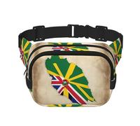 Commonwealth of Dominica flag map01 print Cute Large Black Fanny Packs for Women Cross Body Waist Bag Nylon Fashionable Fanny Pack, Black, One Size