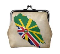 Commonwealth of Dominica flag map01 small makeup bag for purse,kiss lock bank card storage bag retro compact multifunctional change bag, Black, One Size, Art Deco