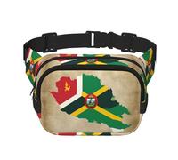 Commonwealth of Dominica flag map02 print Cute Large Black Fanny Packs for Women Cross Body Waist Bag Nylon Fashionable Fanny Pack, Black, One Size