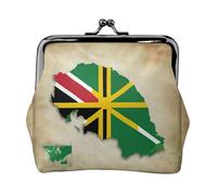 Commonwealth of Dominica flag map04 small makeup bag for purse,kiss lock bank card storage bag retro compact multifunctional change bag, Black, One Size, Art Deco