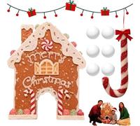 CommSin Gingerbread Golf Game Set, Holiday Fun Golf Toy with Candy Cane Clubs and Soft Balls, Gingerbread House Miniature Golf Games, Funny Party Challenge Gift Idea for Home Office Play (1 set)