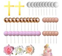 Communion Cake Decoration with Flowers & Cross, Elegant Sugar Flowers, 4 Colour Variations of Balls, Decoration for Cakes and Desserts - Ideal for Communion, Christening & Special Occasions