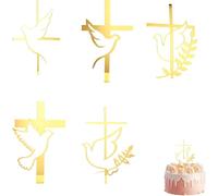 Communion Cake Toppers Set of 6 Peace Symbol Cross Acrylic Ideal for Religious Occasions and Birthday Parties, High Quality Decoration for Cakes, Baptism, First Communion and More