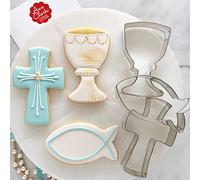Communion Confirmation Baptism Easter Cookie Cutters 3-Pc. Set Made in The USA by Ann Clark, Chalice, Jesus Fish, Holy Cross