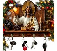 Communion Themed Wooden Multifunctional Home Key Holder, 2D Flat Jesus and Disciples Wall Art Keychain with 4 Hooks, Jesus Communion Key Holder, Religious Welcome Sign, Home Decor for Entryway (1pc)