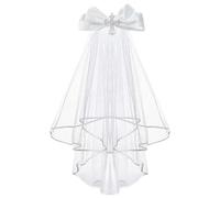 Communion Veil, Communion Veils for Girls White with Rhinestone Cross, White Satin Bow and Hair Comb, Veil for First Communion Halloween Night Party Hair Decorations