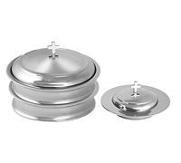 Communion Ware 2 Holy Wine Serving Trays with A Lid & 1 Stacking Bread Plate with A Lid - Stainless Steel (Mirror/Silver)
