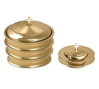 Communion Ware 3 Holy Wine Serving Trays with A Lid & 2 Stacking Bread Plates with A Lid - Stainless Steel (Brass/Gold Shiny)