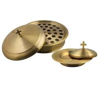 Communion Ware Holy Wine Serving Tray with A Lid & A Stacking Bread Plate with A Lid - Stainless Steel (Brass/Gold)