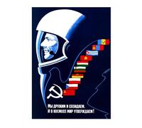 Communist Countries In Space Russian Soviet Union Propaganda Print, Vintage Space Race Poster Bedroom Retro Wall Art Picture, A4 (Print Only) - 29.7x21cm