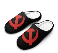 Communist Party of Vietnam Flag Men's Cotton Slippers Winter Warm Slip-on House Shoes with Anti-Skid Rubber Sole 11-12(44-45)