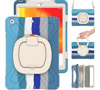 Commute Case for iPad Mini4/5, Heavy Duty Shockproof Kids Case with Screen Protector 3 in 1 Shockproof Bumper with 360° Ring Holder Stand Carrying Strap (Light Blue)