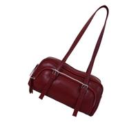 Commute Ready Bowling Shoulder Bag with Front Zipper Pocket, Smooth Faux Leather Handbag for Casual Daily Organization Bowling Purse Top Zipper Handbag Front Pocket Purse Rounded Shoulder Minimal Bag
