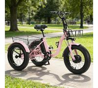 Commuter Adult Electric Tricycle, 7 Speeds, 200Kg Load Capacity, Fat Tire, Aluminum Frame, Front & Rear Baskets, Ideal for Family Shopping