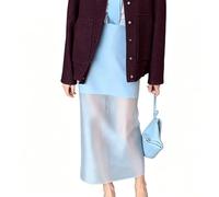 Commuter Midi Long Skirt Sheer Women's Maxi Skirts with Zipper(Blu,M)