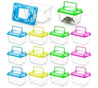 COMNICO 12 Pcs Critter Keeper, Plastic Reptile Terrariums Carrier Cage Mini Portable Small Reptile Hatching Container with Handle for Turtle Shrimp Spider Scorpion Gecko