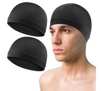 COMNICO 2 Pcs Men Skull Caps Beanie Multifunctional Sleep Hats Breathable Headwear Sweat Absorbent Liner Cap for Men Women (Black)