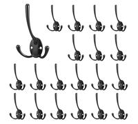COMNICO 20 Pcs Three Prongs Coat Hooks, Metal Heavy Duty Triple Coat Hooks Retro Wall Mounted Black Hook with 40 Screws for Hanging Towel Backpack Coats Scarf Key Hat