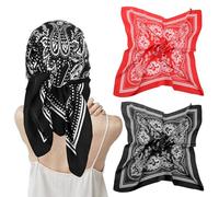 COMNICO 27.5 Inches Satin Head Scarf 2 Pcs Hair Scarf Like Silk Scarf Square Scarf Bandanas Silk Hair Wrap Square Scarf for Women Girls