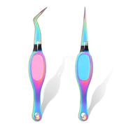 COMNICO 2pcs Reverse Curved & Straight Fine Tip Tweezers - Stainless Steel Soft-Grip Cross Locking Tweezers for DIY Jewelry, Eyelash Extensions & Nail Beading