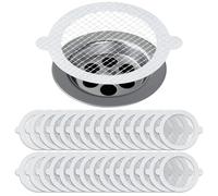COMNICO 30 Pack Disposable Shower Drain Hair Catcher White Fibrous Flat Shower Drain Floor Covers Mesh Stickers for Bathing Kitchen Room Drain Sticker Drain Cover (Round)