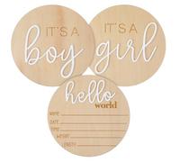 COMNICO 3pcs Wooden Newborn Announcement Sign, Its a Boy Its a Girl Hello World Boho Gender Reveal 5.9in Birth Welcome Birth Name Plaques for Hospital Nursery Baby Shower He She Photography Prop