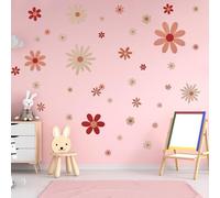 COMNICO 40pcs Daisy Wall Decals Boho Cute Vinyl Wall Decor Peel and Stick Floral Stickers for Girls Kids Nursery Bedroom Playroom Classroom Living Room Wall Art (4 Sheets, Classic)