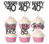 COMNICO 40th Birthday Cupcake Toppers Happy Vintage 1985 Cupcake Topper Cake Decor Cheers to 40 Years Wedding Anniversary Party Cake Decor Supplies 36pcs