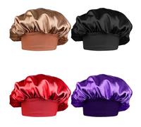COMNICO 4pcs Satin Bonnets for Sleeping Double Layer Silk Like Hair Bonnet Large Sleep Cap Wide Soft Band Shower Cap for Women Men Curly Braid Hair