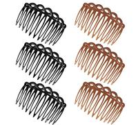 COMNICO 6 Pcs French Hair Side Combs, Women Hair Comb Accessories Plastic Twist Decorative Comb Hair Clips 3 Colors Bridal Wedding Veil Teeth Hair Combs (black, dark brown)