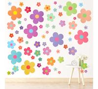 COMNICO 63pcs Cute Flowers Wall Sticker, PVC Colorful Y2k Floral Wall Decor Vinyl Peel and Stick Flowers Stickers for Teen Girls Boy Kids Nursery Bedroom Kindergarten(9 Sheets, Bright Colors)