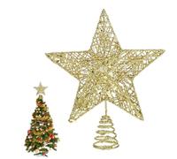 COMNICO Christmas Tree Topper Glittering Gold Hollow Small Star Mini Christmas Tree Decoration 5 Point Star Xmas Treetop Ornaments (25cm/9.8inches)