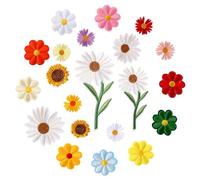 COMNICO Daisy Flower Iron On Patches, 21 Pcs Embroidered Patches Sunflower Applique Patches for DIY Decoration Clothes Backpacks T-Shirt Jeans Jackets Shoes