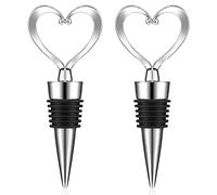 COMNICO Heart Wine Stopper Decorative Beverage Bottle Sealers Cover Wine Outlet Cap Reusable Rubber Plug Cork Sealing Saver for Wine Champagne Beer Collection Silver 2 Pack