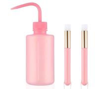 COMNICO Lash Shampoo Brush Rinse Bottle Sets, 1pcs 250ml Plastic Safety Squeeze Wash Bottle and 2pcs Facial Nose Blackhead Lash Cleaning Brushes for Tatoo Eyelash Extension Supplies (Pink)