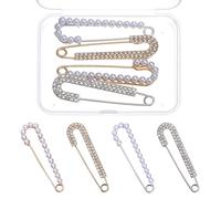 COMNICO Pearl Brooch Pins, 4Pcs Sweater Shawl Clips with Storage Box Faux Pearl Rhinestones Collar Safety Pin Gold Silver Brooch Pins for Women Fashion Clothing Dresses Decoration Accessories