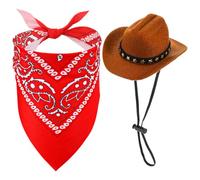 COMNICO Pet Cowboy Costume for Dogs Cats Halloween Hat Bandana Scarf Set | Pet Dog Halloween Costumes, Dog Cowboy Hat Bandana Scarf, Boy Dog Cats Clothes Outfit Set for Small Medium Dogs Cat Festival