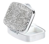 COMNICO Pill Organizer 2 Compartment Cute Daily Medicine Container Portable Travel Pill Box Bling Crystal Diamond Small Pill Holder Case Pill Dispenser for Vitamins Cod Liver Oil Supplement(Silver)