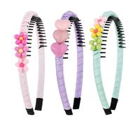COMNICO Plastic Headbands, 3Pcs Non-slip Headbands with Teeth Colorful Heart Flower Head Bands for Kids Cute Hair Comb Head Bands