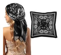 COMNICO Satin Head Scarf, Like Silk Square Scarf Sleeping Hair Wrapping Bandana Head Scarf Neck Scarf for Women Girls (27.5 In, Black)