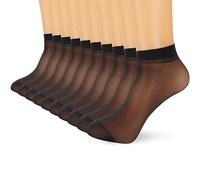 COMNICO Short Silk Stockings 10 Pairs Sheer Black Fashion Crystal Silk Nylon Lace Ultra Thin Trendy Pantyhose Stockings Ankle High Transparent Mesh Socks for Women Girls