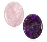 COMNICO Thumb Worry Stone for Anxiety Healing, 2 Pcs Natural Crystals Sets Hand Carved Amethyst Home Indoor Decorative Natural Stone for Anxiety Stress Relief Therapy