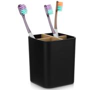 COMNICO Toothbrush Toothpaste Holder, 4 Slot Plastic Eco Friendly Anti-Slip Grips Tooth Brush Storage Box Drainage, Countertop Organizer for Bathroom Shower Kitchen Family, Black