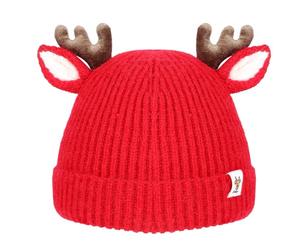 COMNICO Winter Hat for Kids, Antlers Reindeer Crochet Knitted Baby Beanie Hat Christmas Hat Thick Winter Warmer Cap Girls Accessories for Baby Boys Toddler Girl Red