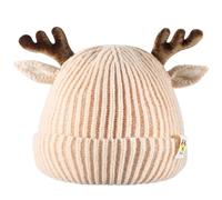 COMNICO Winter Hat for Kids, Antlers Reindeer Crochet Knitted Baby Beanie Hat Christmas Hat Warmer Cap for Baby Toddler Girl Khaki